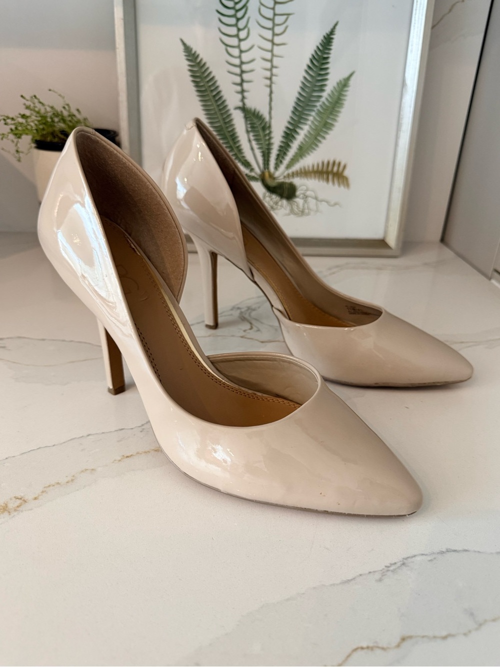 BCBG Max Azria Jaze Dove Nude Patent D’Orsay Pumps Heels Size 11M + Box